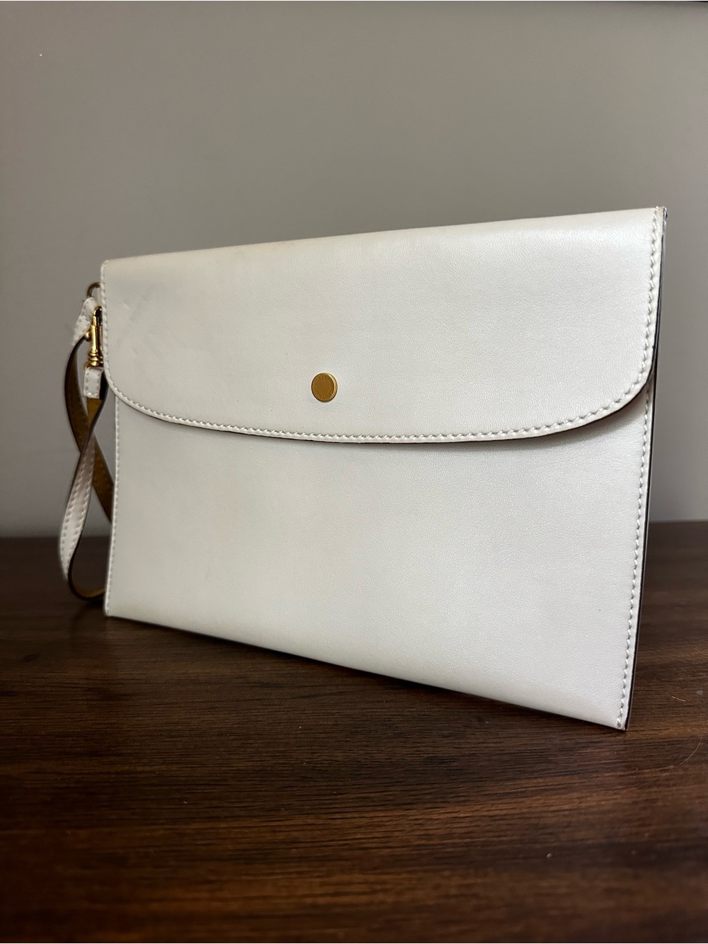 Stella McCartney Ivory Vegan Leather Envelope Clutch Wristlet